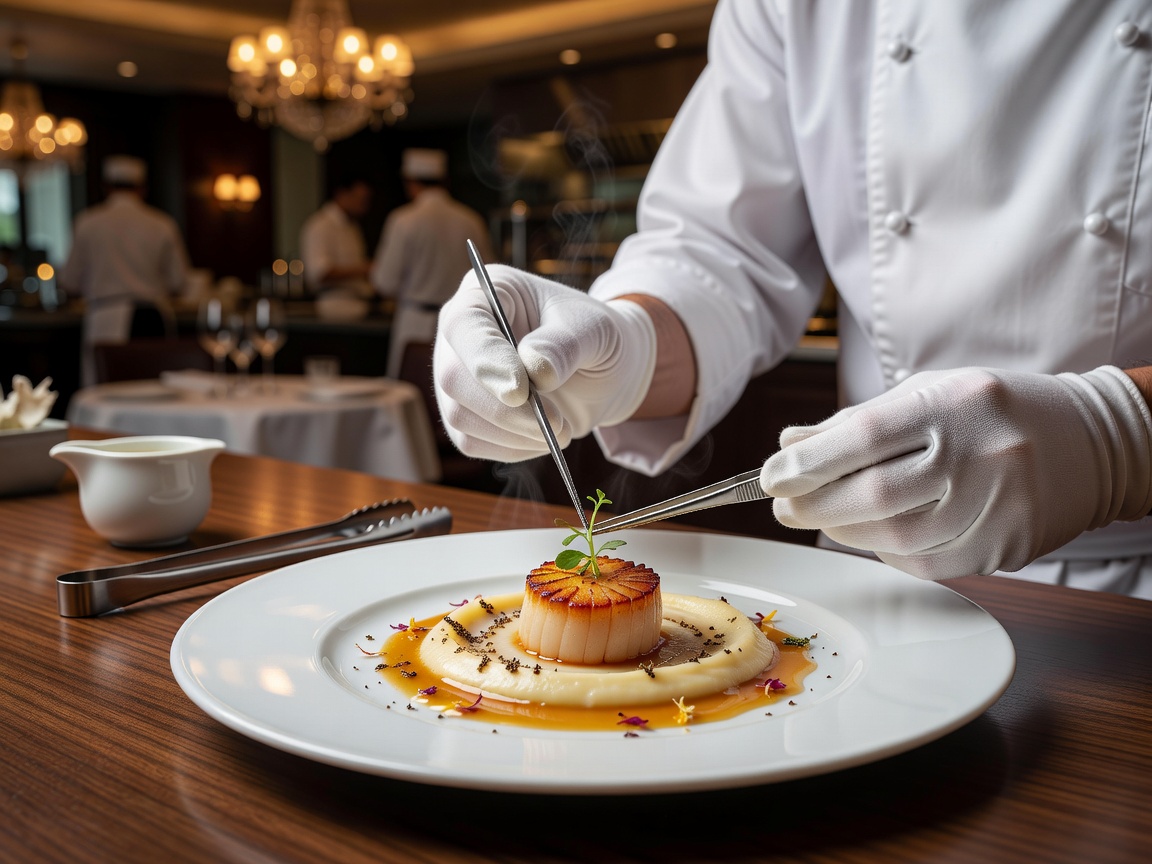 Gourmet meal plating in a fine dining restaurant