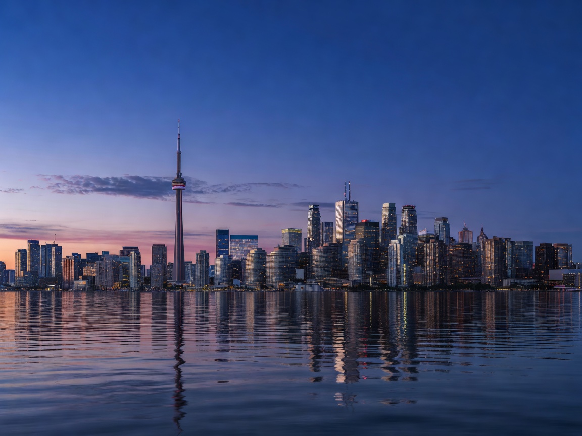 Modern city skyline of Toronto at dusk